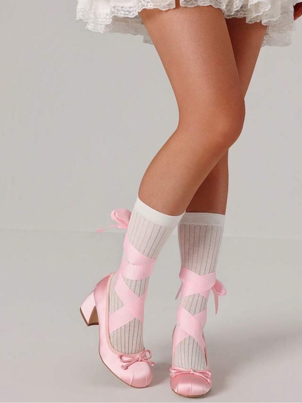 Ballet High Heel Pumps For Women Mary Janes Lace Up Chunky Heels With Bow Satin - Picture 4 of 4